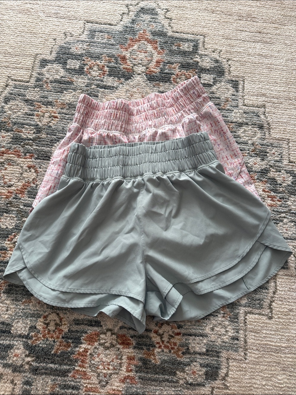 Women’s Elastic-Waist Active Shorts - Light Gray and Pink - CALIA